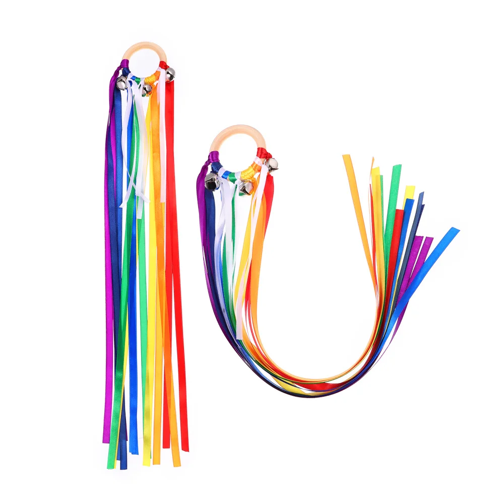 

NUOBESTY 2pcs Rainbow Hand Ribbon Kite Baby Sensory Toys with Bells Early Learning