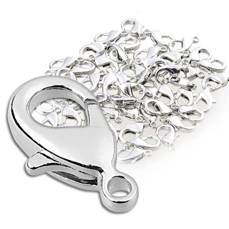 

50-Piece Silver Lobster Claw Clasps for Jewelry Making, 12mm