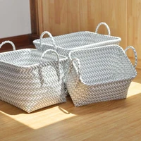 hand plait rectangle dirty clothes laundry basket plastic rattan sundries organizer storage basket with handle large capacity