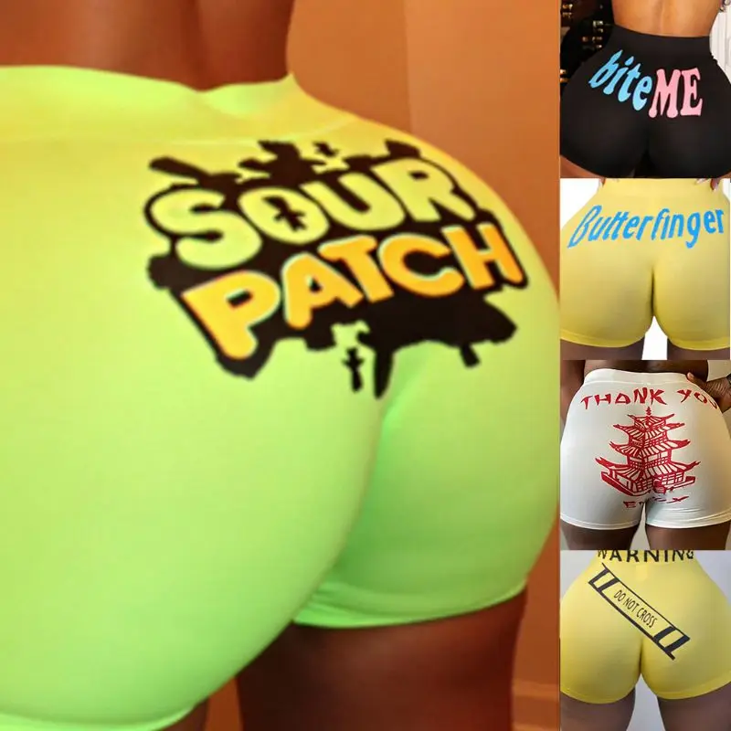 

Womens Letters Pagoda Graffiti Print Shorts High Waist Yoga Sport Hot Pants Outdoor Running Beach Lounge Skinny Leggings