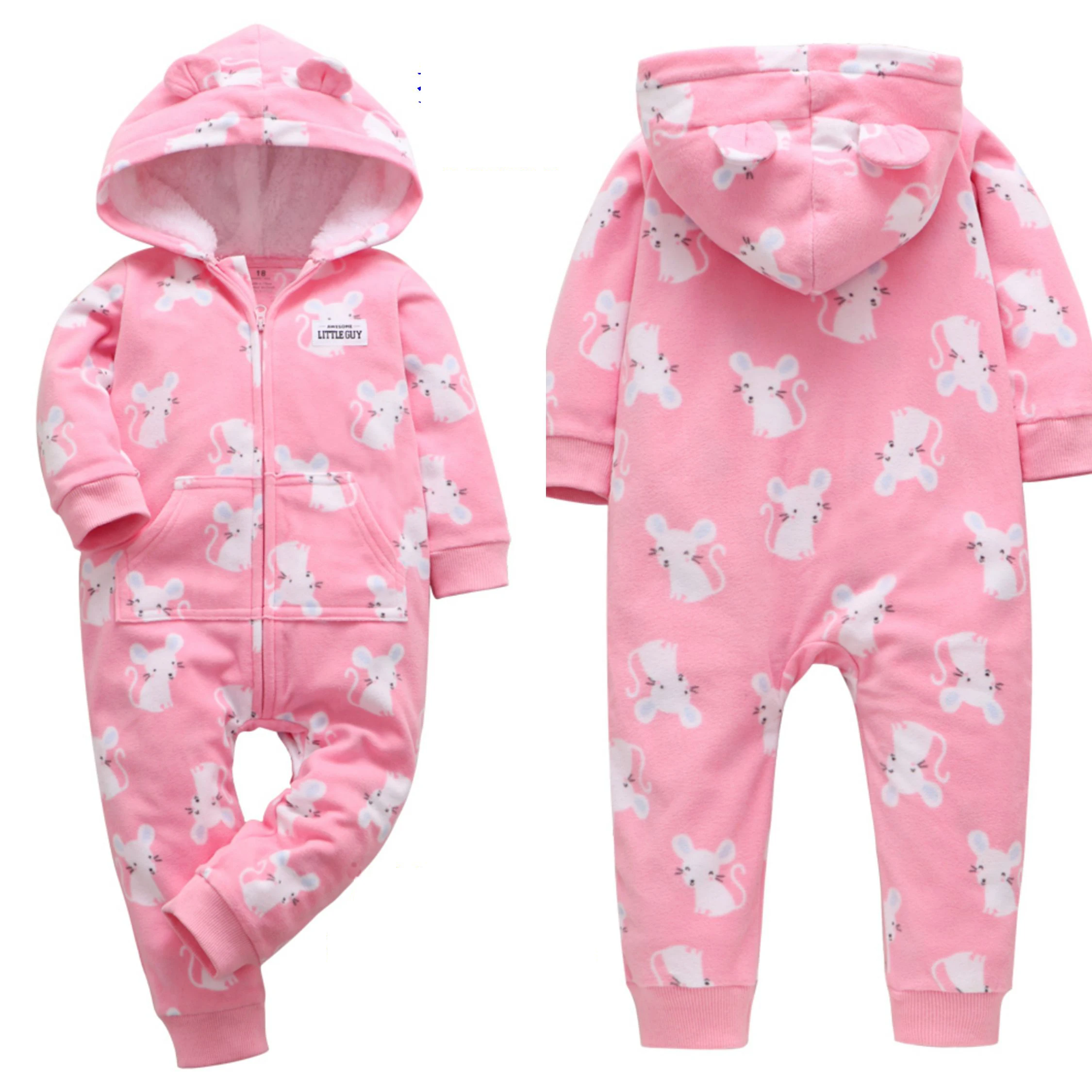 2019 Fall Winter Newborn Baby Romper long-sleeved Fleece Warm hooded infant boy clothes girl jumpsuit | Детская одежда и обувь