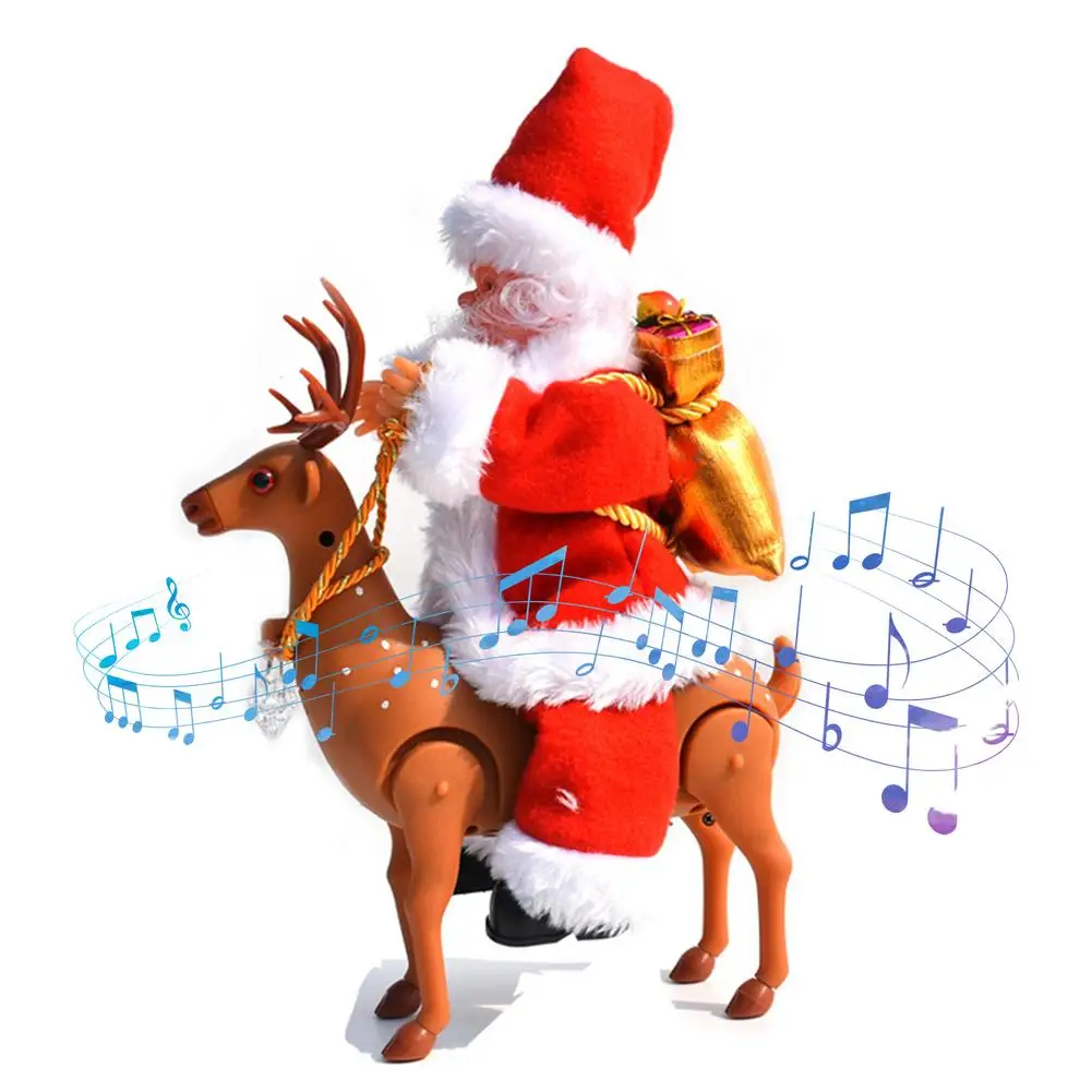 

Creative Santa Claus Riding Elk Funny Electric Toy Santa Music Toy Christmas Doll Gift For Kids Xmas Home Decoration
