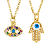 boho rainbow zircon blue evil eye necklaces mens chain for women fatima hand hamsa multicolor pendant choker lucky jewelry gift