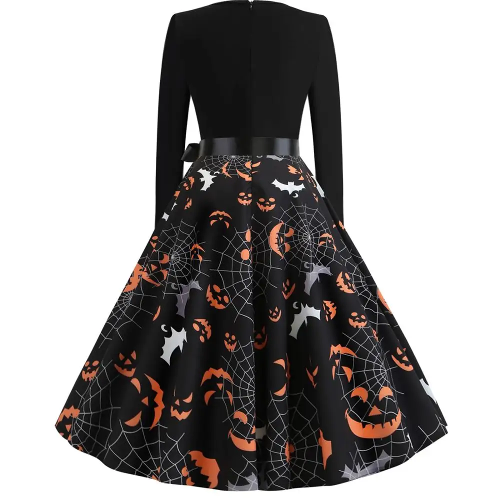 Woman Dress Bat Spider Net Lantern Printed Halloween Costumes for Women 2019 Long Sleeves Festival Fancy Clothing Autumn Winter | Женская