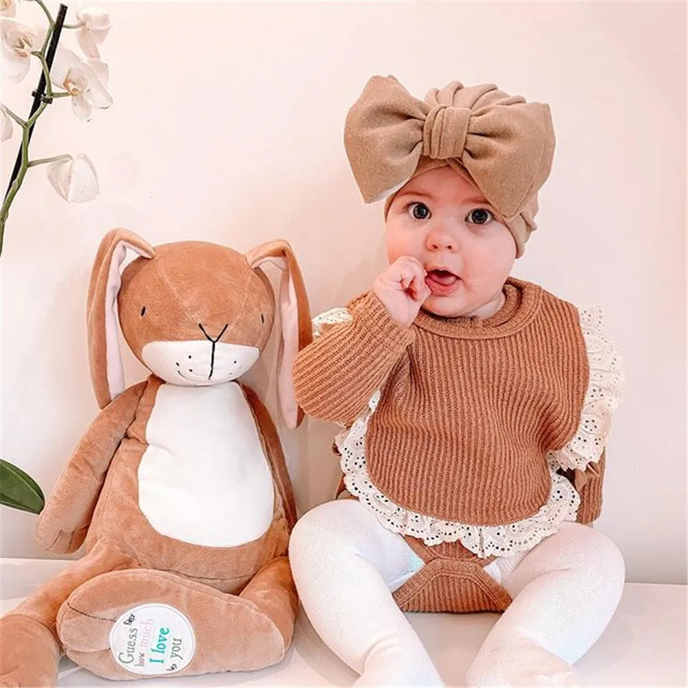 

0-24M Toddler Baby Girls Long Sleeve Romper With Lace Decoration Spring Autumn Warm Newborn Infant Knitted Rib Bodysuits 2021