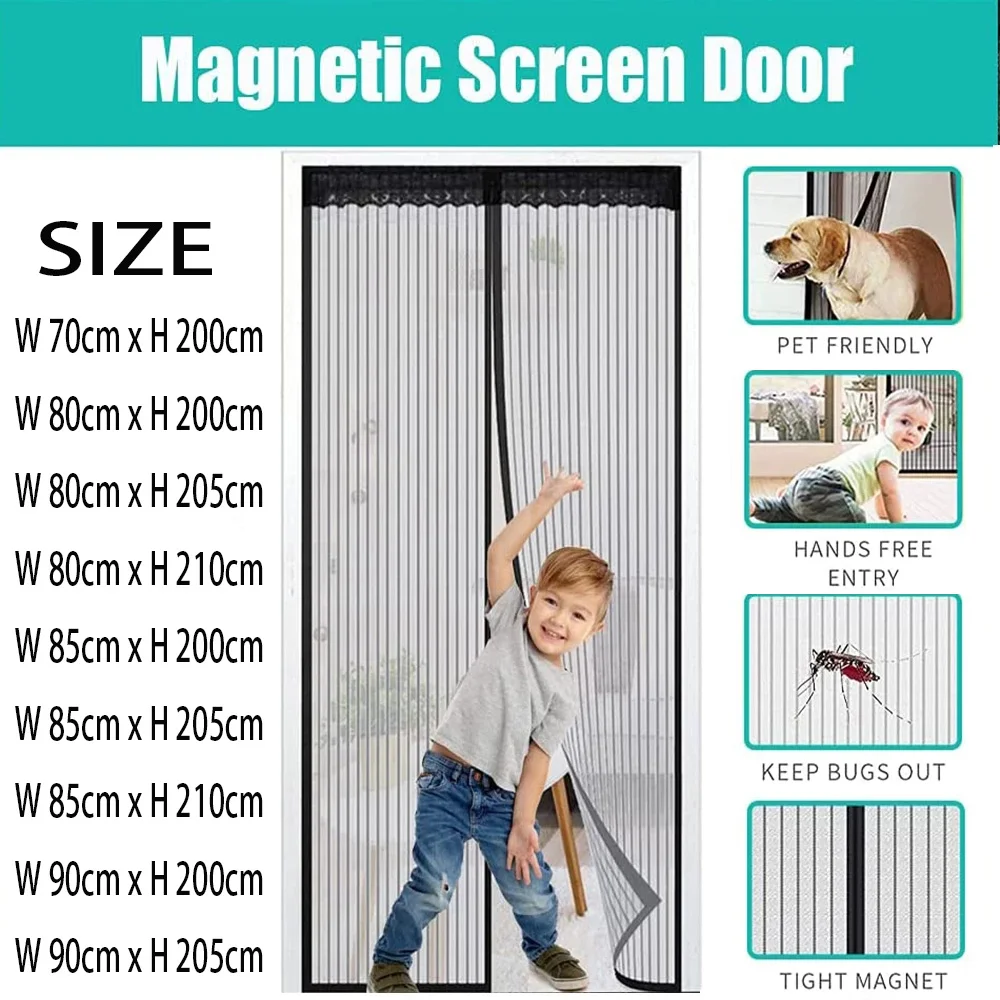 Magnetic screen door heavy-duty insect-proof net curtain, with powerful magnet and full frame, no gaps in the insect-proof door