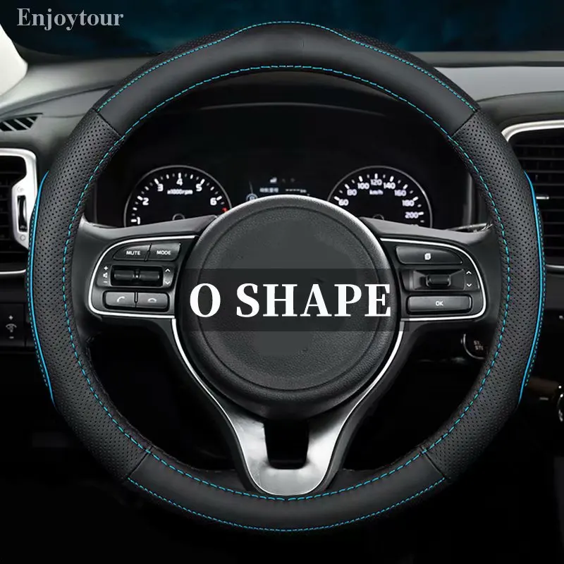 B black with blue Верхний слой кожаный руль чехлы для skoda Fabia Octavia Scout Rapid Spaceback Superb Kodiaq Karoq Roomster Praktik Yeti - Название цвета: B black with blue