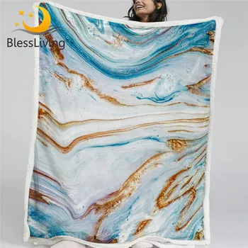 BlessLiving Marble Texture Blankets For Bed Liquid Golden Soft Fluffy Blanket Rock Stone Abstract Bedding Mantas De Cama 150x200 1