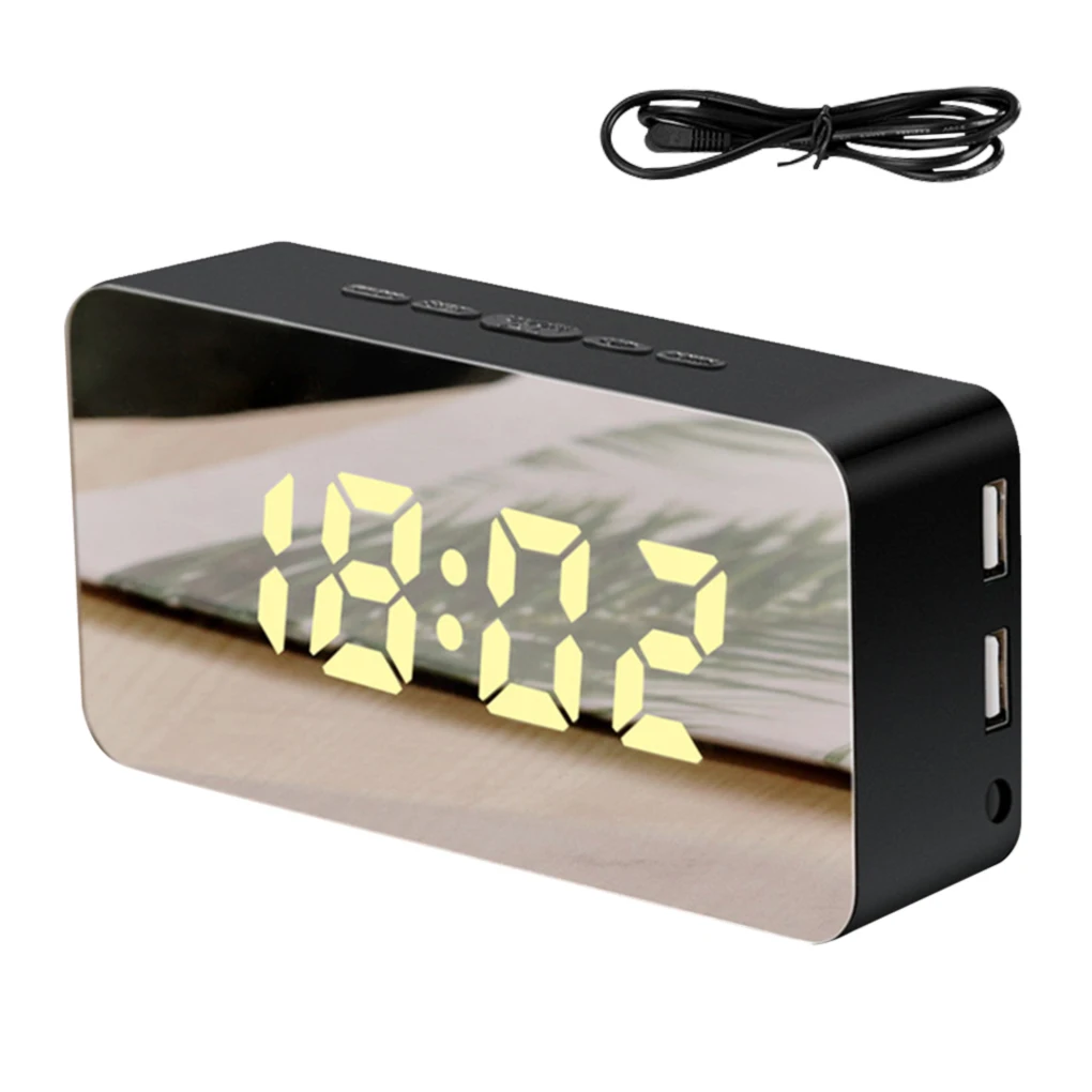 

LED Mirror Alarm Clock Digital Voice Control Makeup Mirror Colorful Desktop Thermometer Phone Charger Variable Color Clock