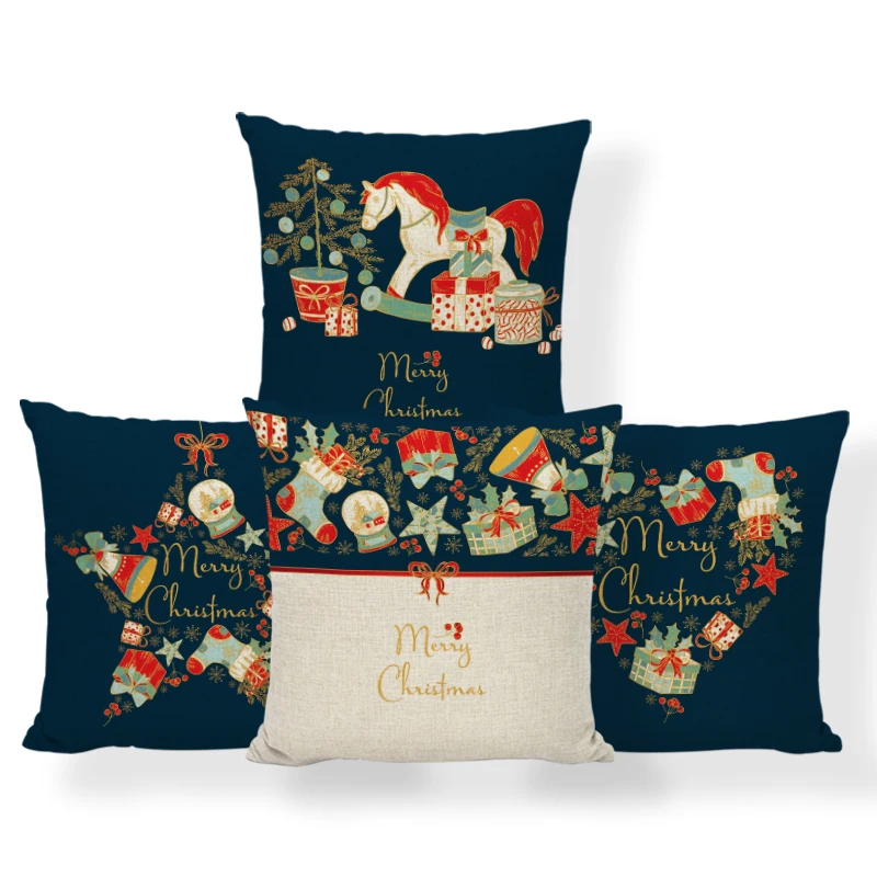 

Cartoon Horse Pillowcase Christmas Snow Lovely Image Throw Pillowcase Home Polyester Linen Blend Decoration Sofa Cushion Cover