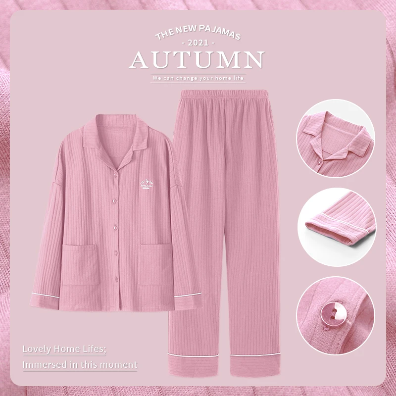 

Осенняя Хлопковая пижама для женщин, Кардиган с длинным рукавом, костюм с принтом, брюки с длинным рукавом, Клубничная одежда для сна, домашн...