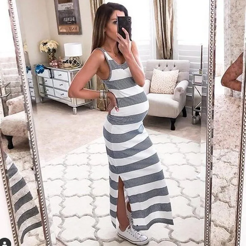 Летнее платье для беременных Материнство Платье без рукавов женщин Одежда