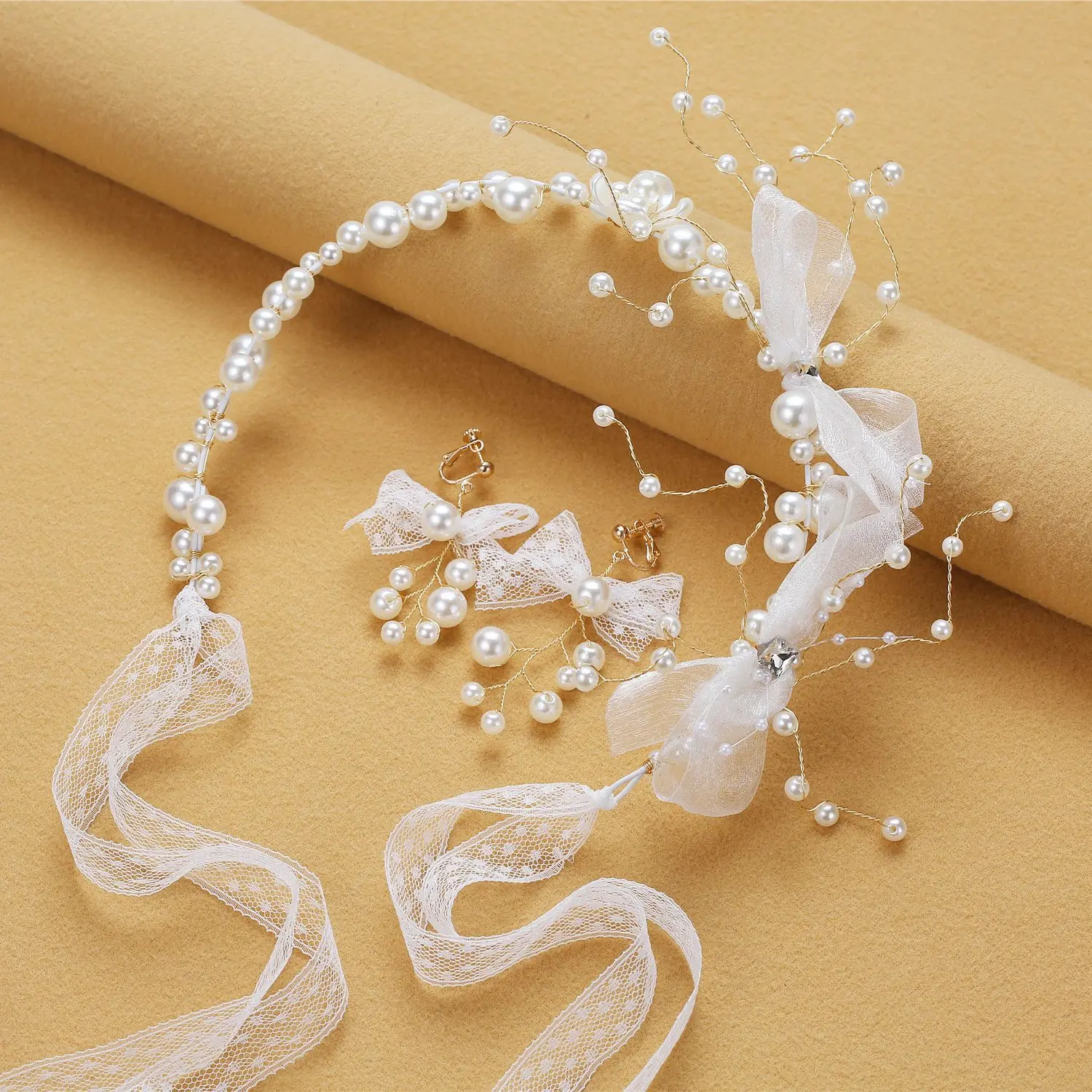 

White Simple Pearl Headband Elegant Earrrings Bridal Wedding Hairwear Charming Jewelry Gifts for Women LL@17