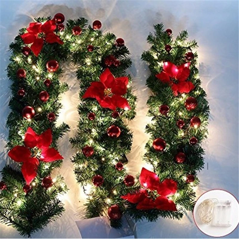 

5 Colors 2.7M Christmas Garland Decoration Rattan Lights Wreath Mantel Fireplace Stairs Wall Door Pine Xmas Tree LED Light Decor