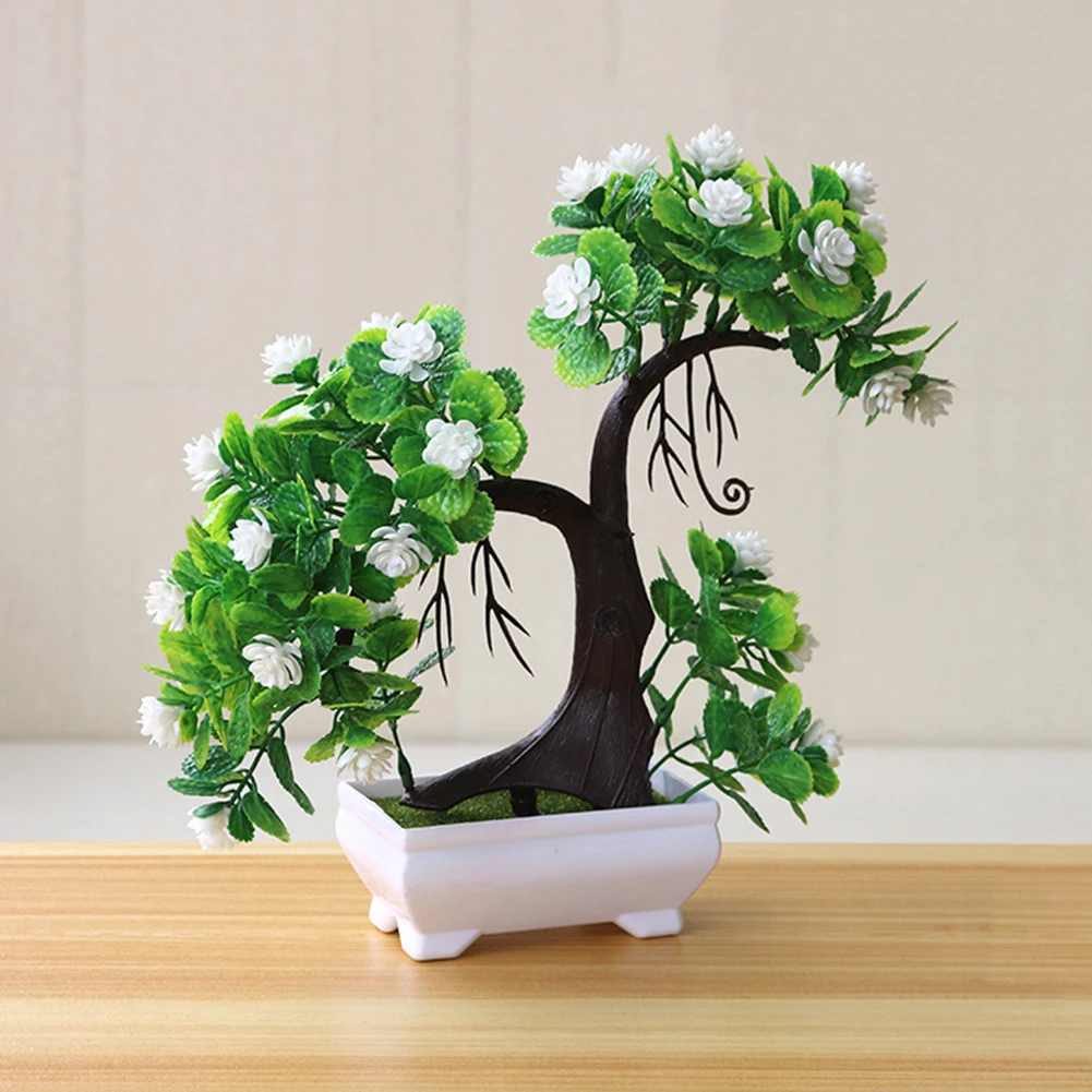 1 Hotel Office Bonsai Potted Decoration Artificial Plants Small Tree Home Fake Flower Wedding Ornaments Garden Display Desktop - Цвет: 1