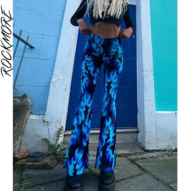 

Rockmore Streetwear Print Flare Pants Woman High Waist Sweatpants Joggers Hip Hop Fashion Skinny Trousers Capris Harajuku Korean