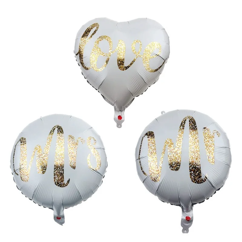 18 Inch Round White Gold Glitter Print Mr &amp Mrs LOVE Foil Balloons Bride Marriage Wedding Decor Valentine's Day Event Supplies | Дом и