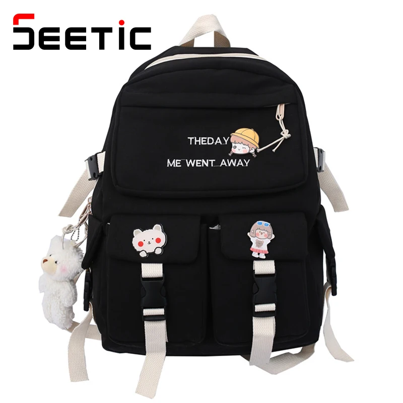 

SEETIC Fashion Multi-Pocket Women Backpack Nylon Anti-Theft Laptop Backbag Lovely Daily School Bags For Teenage Girls Travel Bag