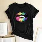 Новинка 2020, Забавные топы, женская футболка, летние футболки, сексуальная цветная футболка с принтом губ, хлопковая футболка с коротким рукавом и круглым вырезом