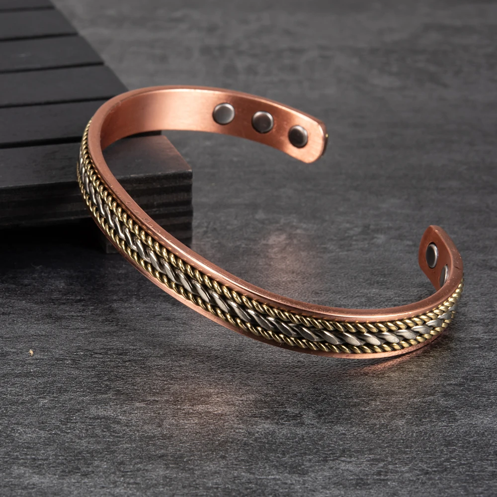 

Adjustable Copper Bracelet for Men Women Twisted Pure Copper Magnetic Bracelet Arthritis 8.3mm Open Cuff Magnetic Energy Bangles