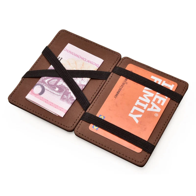 new thin vertical men magic wallet small pu leather elastic ribbon purse mini solid id card holder bank credit card case for man free global shipping
