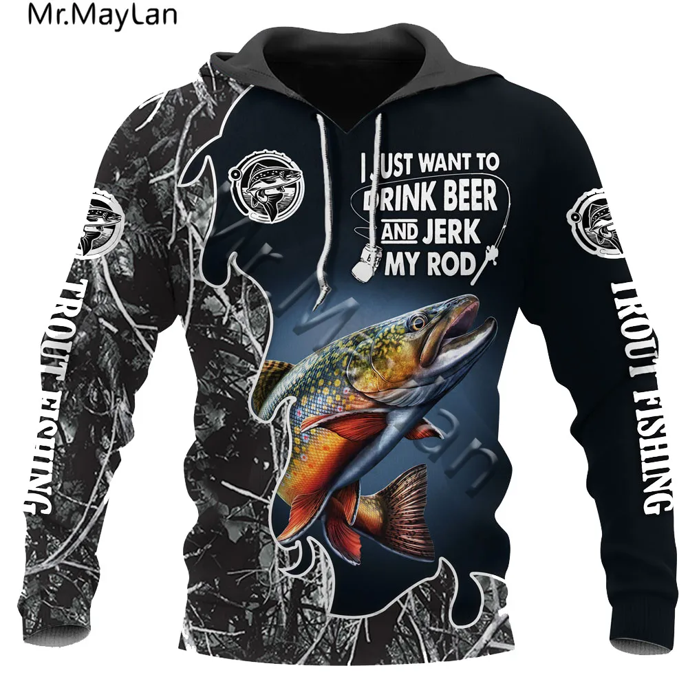 Мужская/Женская толстовка с капюшоном I Just Want To Drink Beer Fishing 3D Повседневная Уличная