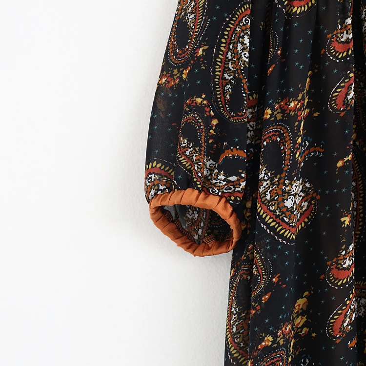 

Autumn Floral Maxi Dress Sexy V Neck Buttons A-Line Casual Long Sleeve Printed Boho Chiffon Dress Women Autumn Plus Size Robe