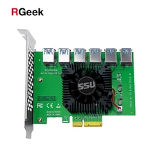 USB3.0 PCI-E Express 4x To 16x Riser Card Adapter PCIE 1 To 6 USB3.0 Slot PCIe Port Multiplier Card PCIE Splitter