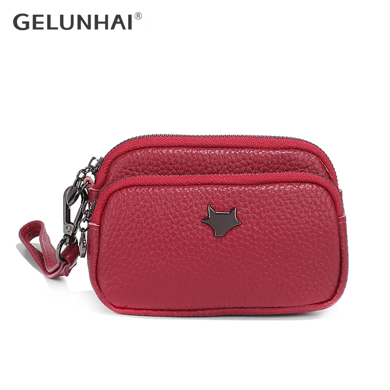 GELUNHAI женские кошельки из натуральной кожи двойная молния дизайн сплошной цвет