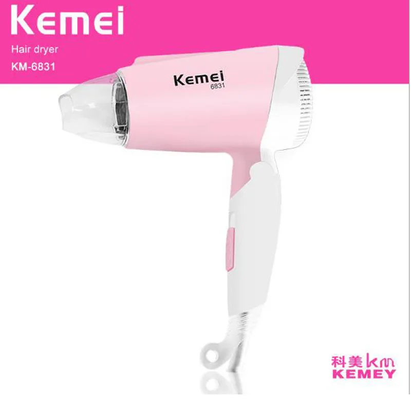 

kemei electric hair dryer KM-6831 mini hair dryer for student foldable handle 1600W power cold hot air Negative ion hair care