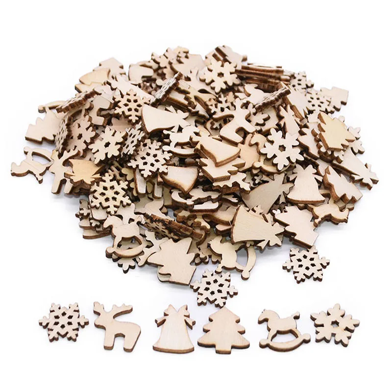 100 шт./лот деревянные рождественские украшения Санта Клаус снеговик олень