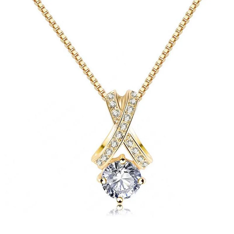 Cross Strap Sharp Setting Cubic Zirconia Necklace Earrings Set Gold and Silver Color Party Jewelry Sets for Woman | Украшения и