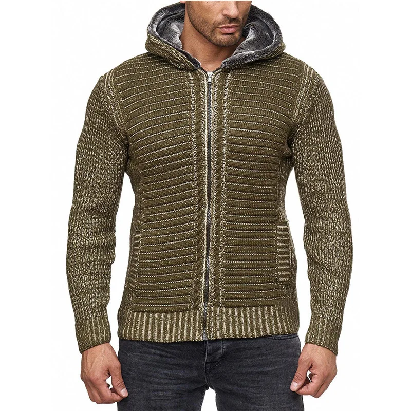 

Mens Casual Long Sleeve Autumn Coats Fashion Zipper Pocket Cardigan Sweaters 2021 Winter New Warm Hooded Knit Sweaters For Men