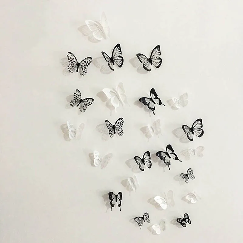 18 шт./лот 3D Кристальные черно-белые бабочки настенные стикеры красивые для