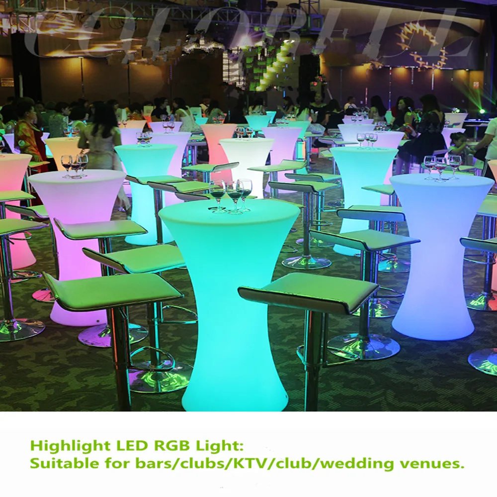 

Rechargeable lighted up bar coffee table RGB Color changing illuminated cocktail table (L45*W45*H110cm) night bar disco supplie