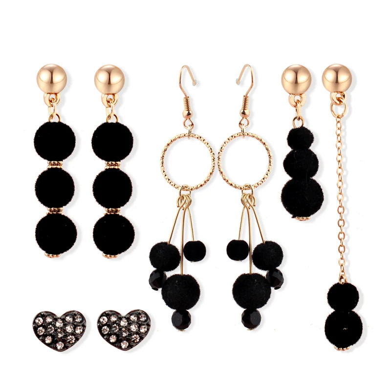 

2020 New Black Fur Pompon Ball Goth Punk Long Drop Dangle Earring for Women Girls Party Wedding Hanging Earrings Accessories