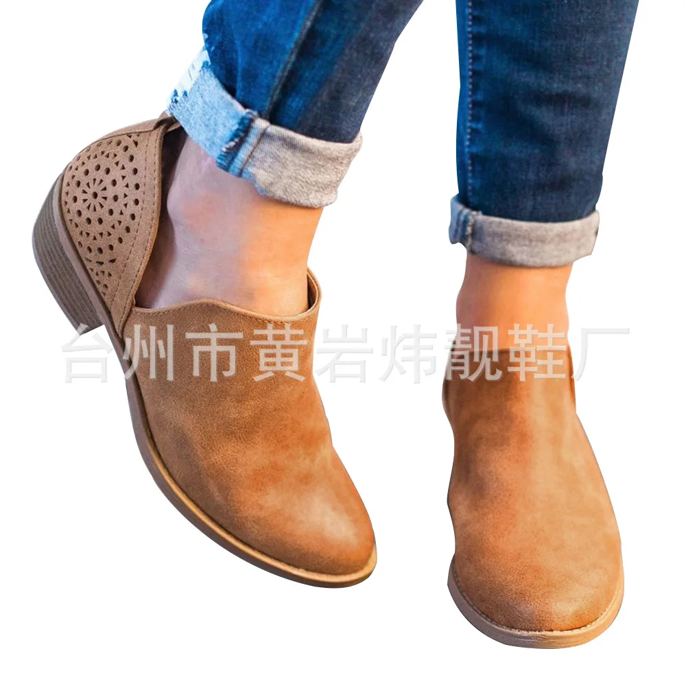 Классические Модные женские ботинки короткие однотонные Винтажные до щиколотки