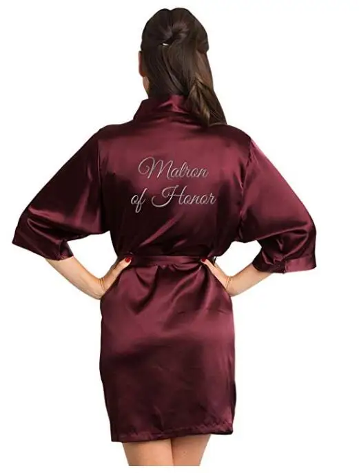 wine matron of Honor Винно-Красный халат невесты мать сестра невесты свадебный подарок халат кимоно атласные халаты 001 - Цвет: wine matron of Honor