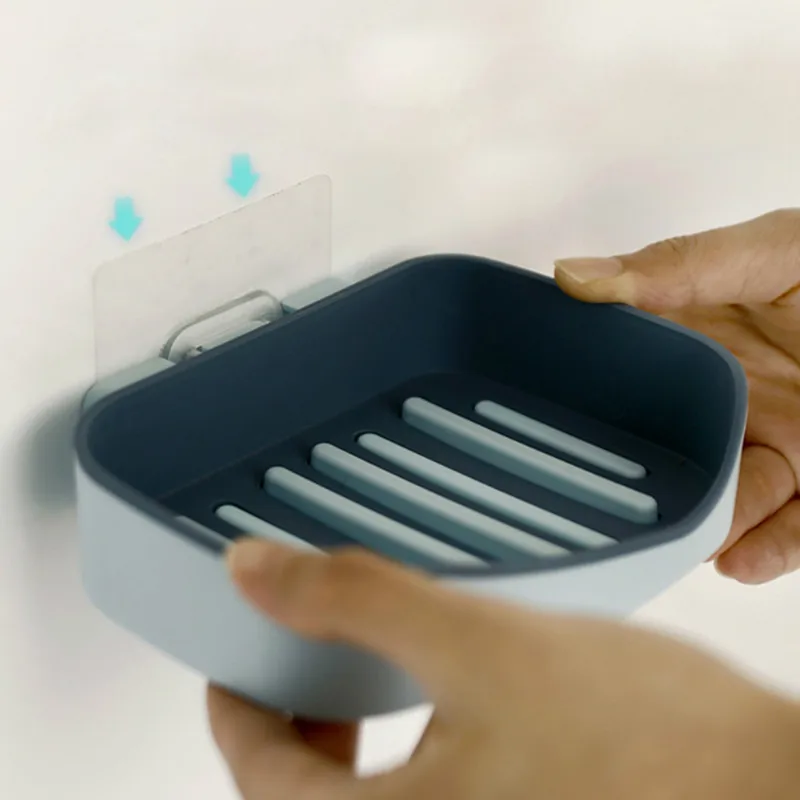 

Wall Mounted Self Adhesive Soap Dishes Soap Sponge Dish No Drilling Storage Box Rack Shelf Double Drain Bathroom Soap Holder