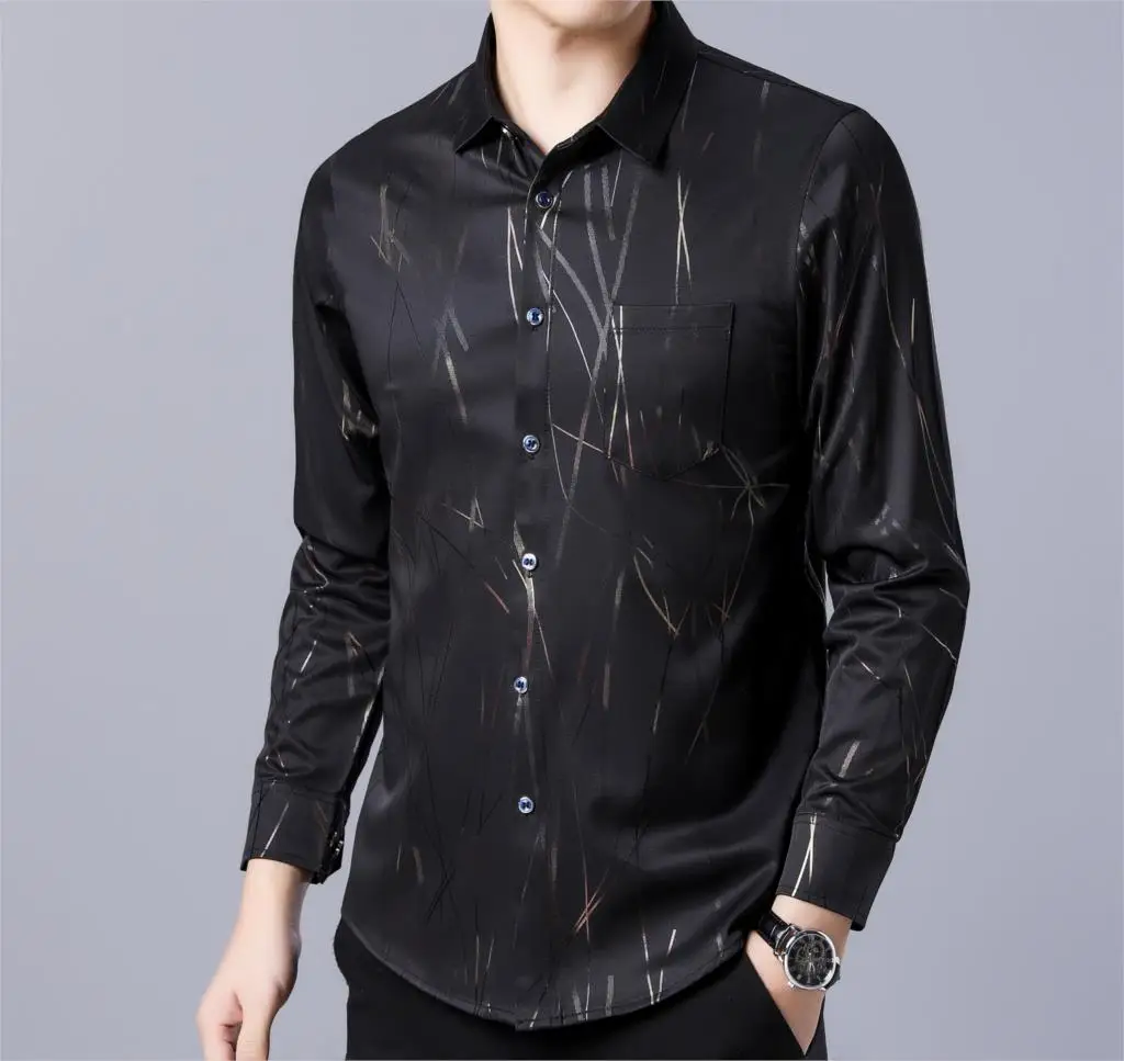 

2020 new arrival striped printed men's causal fashion slim fit long sleeve shirts