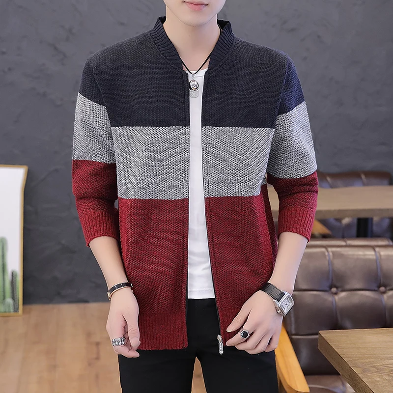 

New Arrival 2019 Autumn Winter Cotton Striped Long Sleeve Men Thick Warm Cardigan Knitted Sweater male clothe