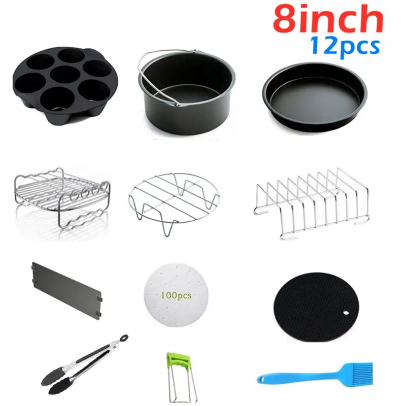 

8 Inch 12pcs/set Air Fryer Accessories For Gowise Phillips Cozyna and Secura Fit all Airfryer 5.3QT to 5.8QT High Quality