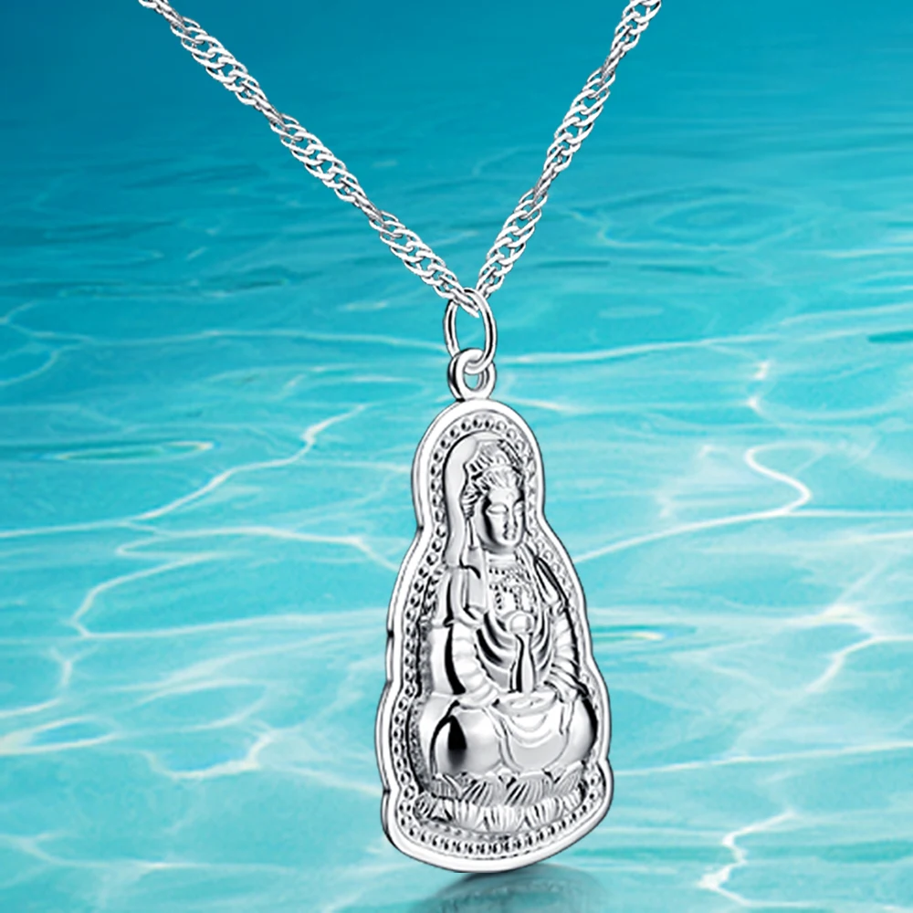 

Buddha Pendant Necklace Little Tag Pendant Necklace With Water Wave Chain 925 Silver Jewelry Red Rope National Wind Necklace