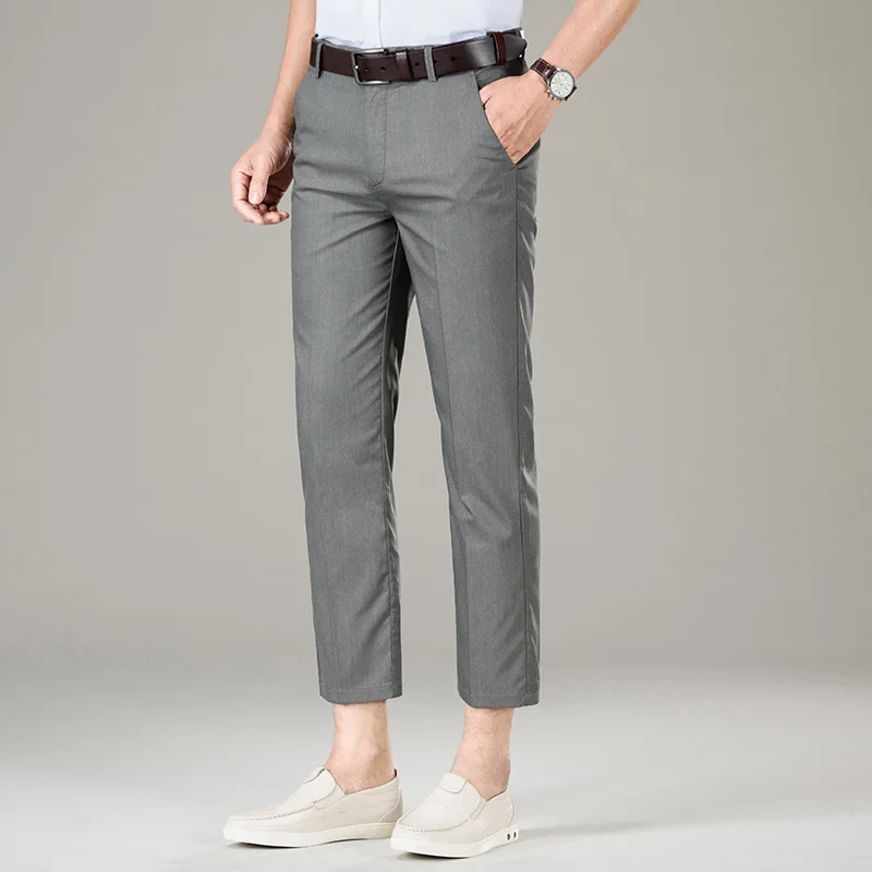 

2021 men's cotton elastic casual pants men solid color Ankle-Length Pants high-quality business trousers male four seasons pant