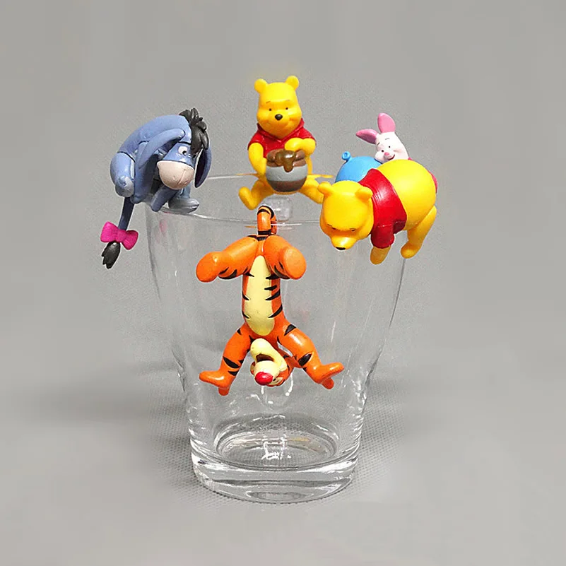 Disney 5pcs/lot Pooh Bear Piglet Tigger And Eeyore on The Edge of Cup PVC Figure Toys Model Doll Figurine Decoration