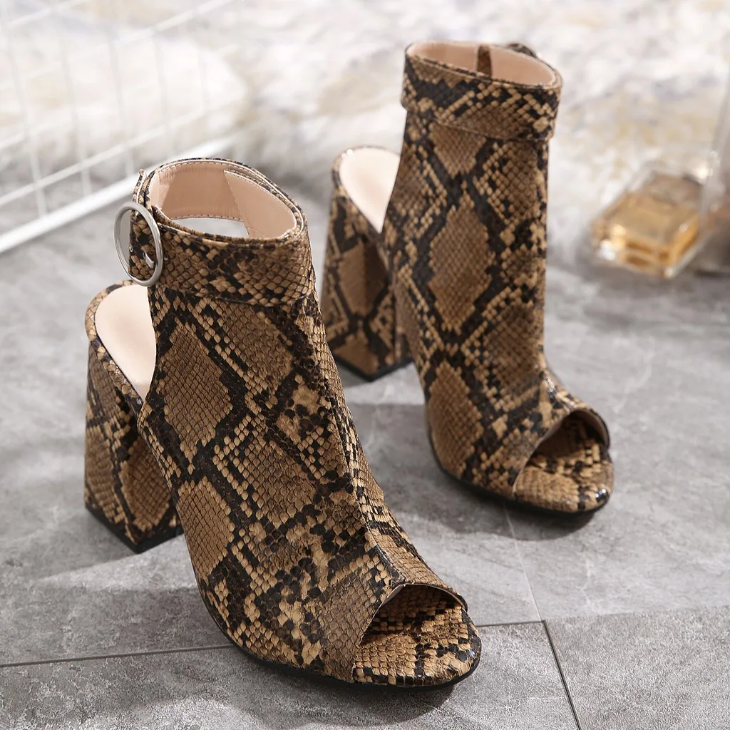 

2020 Women Block Heels Sandals Female Luxury Snake Pattern Stripper Shoes Ladies Comfort Leather Sandal Striptease shoes Blokhak