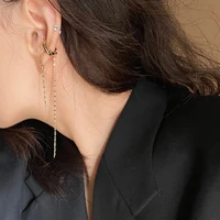 u magical unique design c shape long tassel metallic chain clip earrings for women gold silver color open earring jewellery