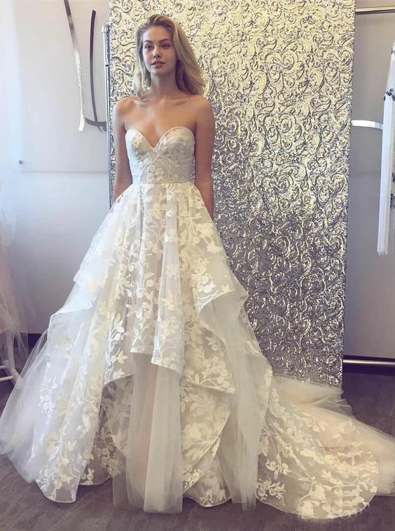 

Sweetheart Lace Wedding Dresses for Bride 2021 A Line Sleeveless Bridal Gowns Zipper Back vestido de noiva