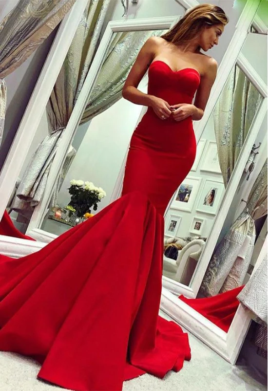 Роскошное атласное красное платье с длинным рукавом для выпускного вечера