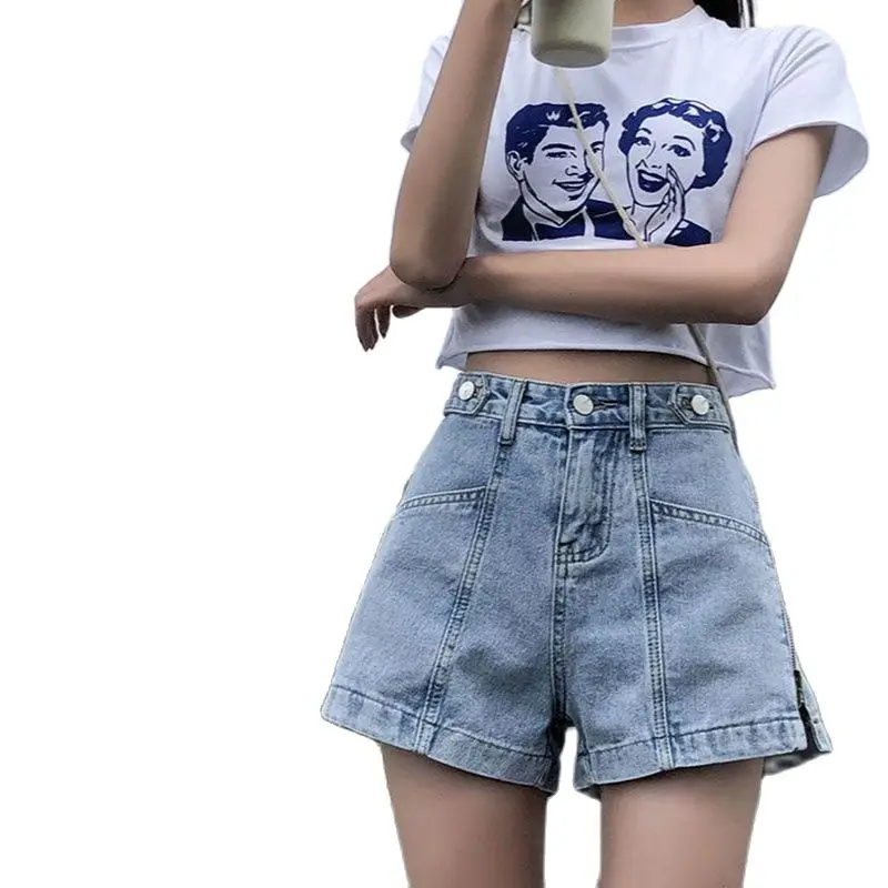 

Large Denim Shorts Women's Summer New Slim A-NET Red Wide Leg Pants